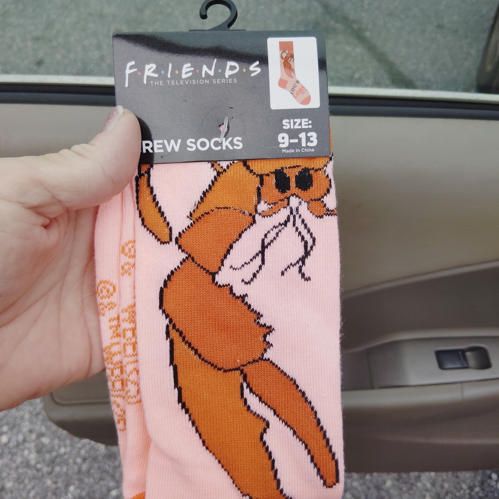 FRIENDS Pink Crew Socks with Cartoon Design